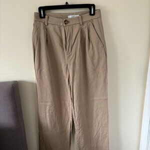 Khaki Wide Leg Trousers (Loft)